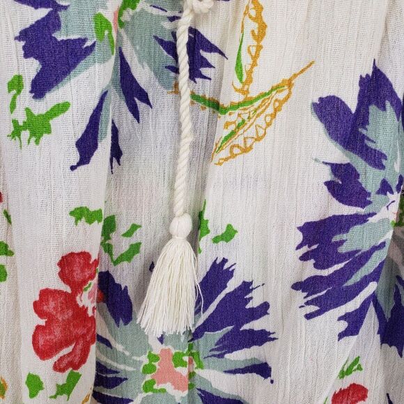 Ralph Lauren Denim & Supply Blouse Womens Large Boho Floral Tassel Peasant Top - Picture 2 of 10